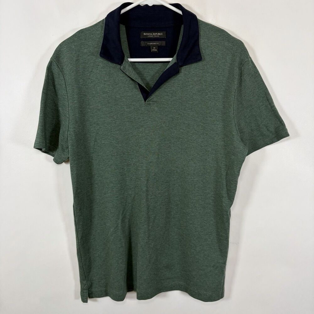 Banana Republic Luxury Touch V Neck Polo Shirt Mens Medium Green Navy Standard